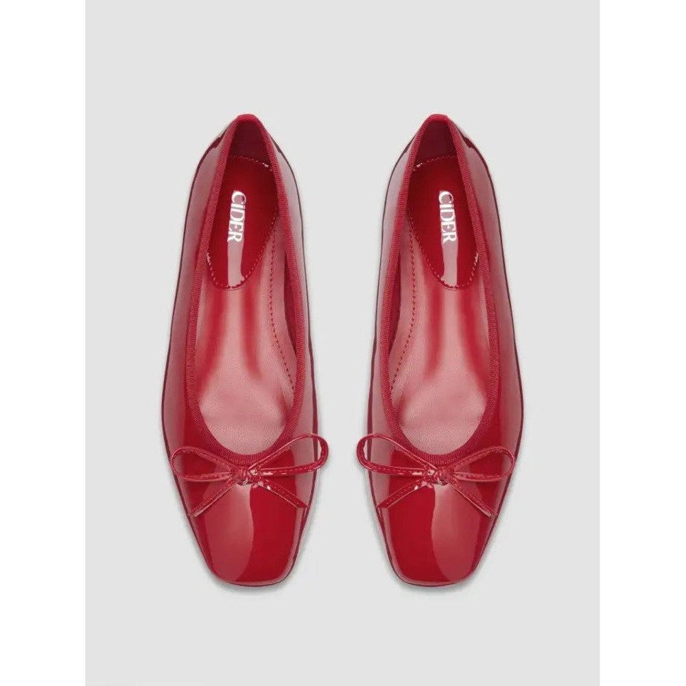 Cider Red Patent Square Toe Ballet Flats with Bow Detail Size 37